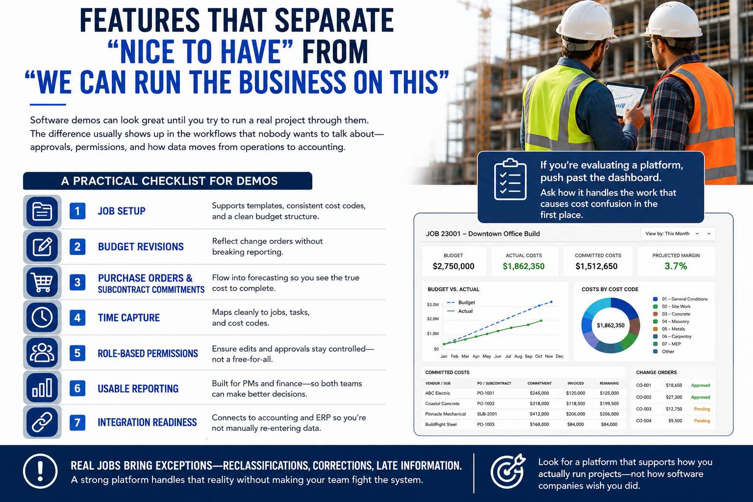 Features that separate nice to have from we can run the business on this - a practical checklist for evaluating construction cost tracking demos